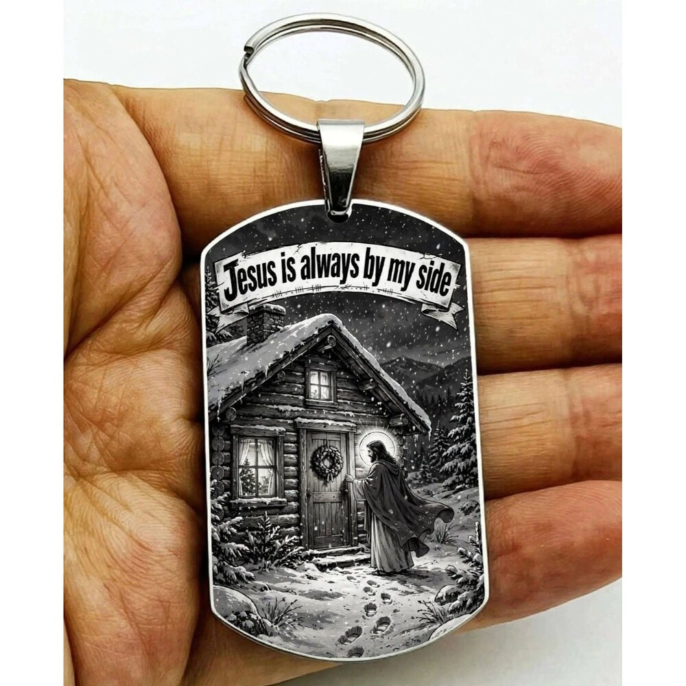Jesus Is Always By My Side God Lord Bless Christ Stainless Keychain Reminder Art